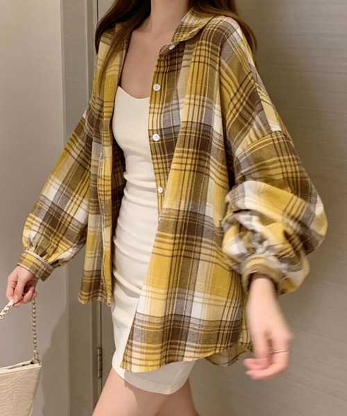 SHOUYO（ショウヨウ）の「オーバーサイズチェック柄シャツ（シャツ/ブラウス・レディース・レッド/ネイビー/イエロー/ブラック・M）」の3枚目の写真