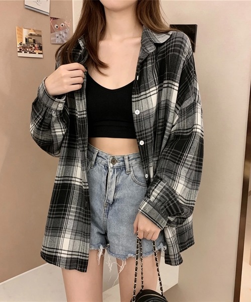 SHOUYO（ショウヨウ）の「オーバーサイズチェック柄シャツ（シャツ/ブラウス・レディース・レッド/ネイビー/イエロー/ブラック・M）」の5枚目の写真