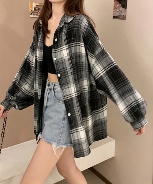 SHOUYO（ショウヨウ）の「オーバーサイズチェック柄シャツ（シャツ/ブラウス・レディース・レッド/ネイビー/イエロー/ブラック・M）」の8枚目の写真