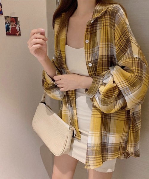 SHOUYO（ショウヨウ）の「オーバーサイズチェック柄シャツ（シャツ/ブラウス・レディース・レッド/ネイビー/イエロー/ブラック・M）」の9枚目の写真
