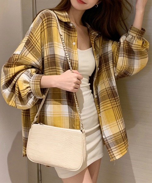 SHOUYO（ショウヨウ）の「オーバーサイズチェック柄シャツ（シャツ/ブラウス・レディース・レッド/ネイビー/イエロー/ブラック・M）」の10枚目の写真
