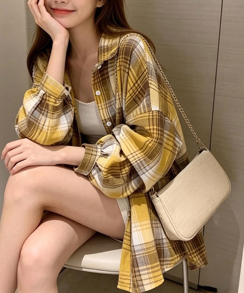 SHOUYO（ショウヨウ）の「オーバーサイズチェック柄シャツ（シャツ/ブラウス・レディース・レッド/ネイビー/イエロー/ブラック・M）」の11枚目の写真
