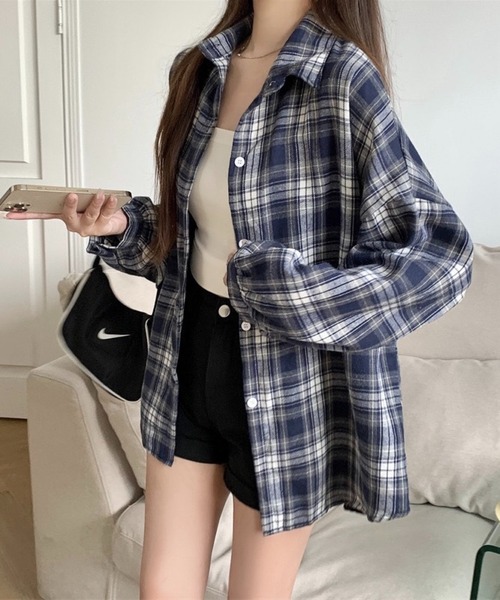SHOUYO（ショウヨウ）の「オーバーサイズチェック柄シャツ（シャツ/ブラウス・レディース・レッド/ネイビー/イエロー/ブラック・M）」の16枚目の写真