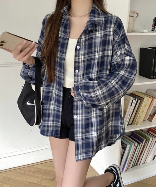 SHOUYO（ショウヨウ）の「オーバーサイズチェック柄シャツ（シャツ/ブラウス・レディース・レッド/ネイビー/イエロー/ブラック・M）」の18枚目の写真