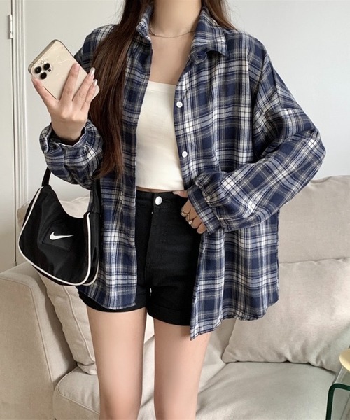 SHOUYO（ショウヨウ）の「オーバーサイズチェック柄シャツ（シャツ/ブラウス・レディース・レッド/ネイビー/イエロー/ブラック・M）」の20枚目の写真