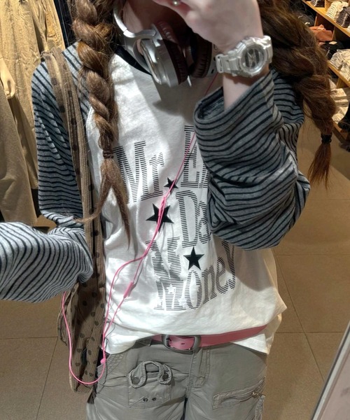 SHEENA(シーナ)の「【秋冬新作】ボーダー×スターロゴラグランロンT(Tシャツ/カットソー・レディース・ホワイト・M/L/S)」の3枚目の写真