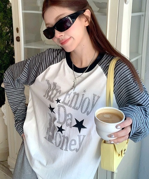 SHEENA(シーナ)の「【秋冬新作】ボーダー×スターロゴラグランロンT(Tシャツ/カットソー・レディース・ホワイト・M/L/S)」の7枚目の写真