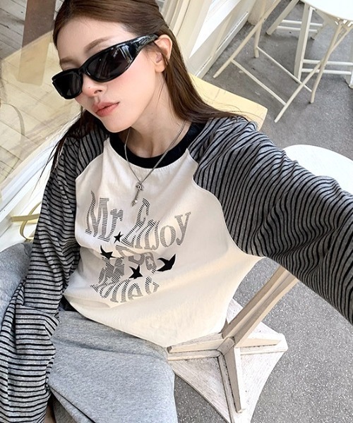 SHEENA(シーナ)の「【秋冬新作】ボーダー×スターロゴラグランロンT(Tシャツ/カットソー・レディース・ホワイト・M/L/S)」の8枚目の写真