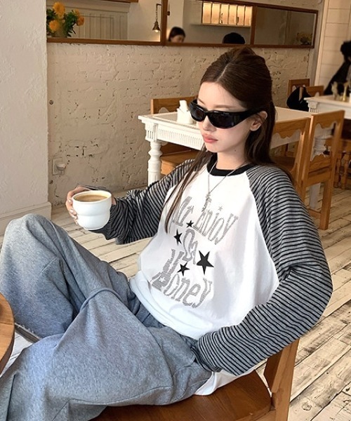 SHEENA(シーナ)の「【秋冬新作】ボーダー×スターロゴラグランロンT(Tシャツ/カットソー・レディース・ホワイト・M/L/S)」の12枚目の写真
