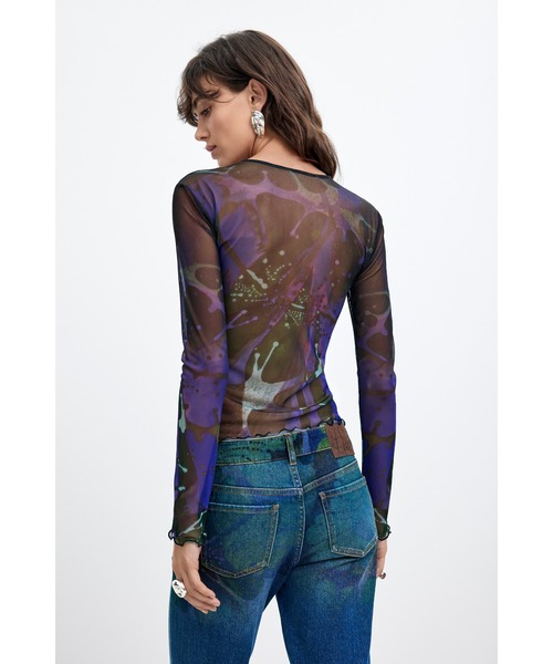 Desigual（デシグアル）の「M.C. Lacroix Leaf Print T-shirt / M.C. ラクロワ リーフプリントティー（Tシャツ/カットソー・レディース・ブルー・XS/S/M/L）」の3枚目の写真