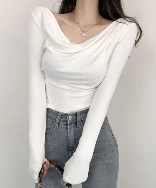 lulufa(ルルファ)の「ドレープネックオフショルダートップス(Tシャツ/カットソー・レディース・ブラック/ホワイト/ミント/ベージュ・FREE)」の20枚目の写真