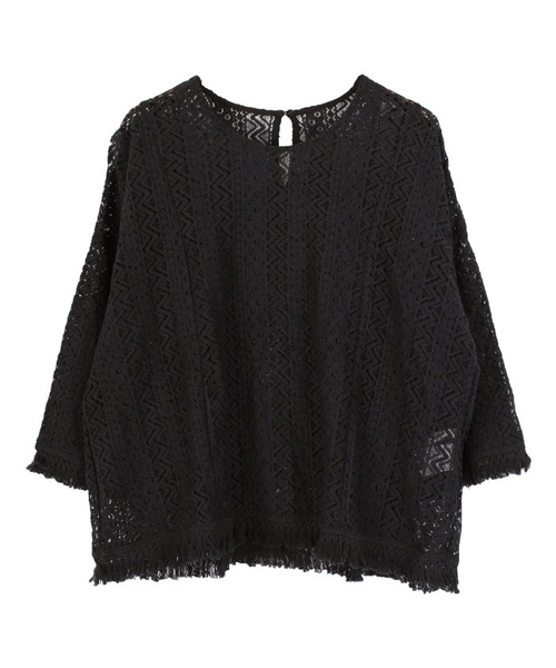 titivate（ティティベイト）の「ﾗｯｾﾙﾚｰｽﾌﾘﾝｼﾞ付きﾌﾞﾗｳｽ（シャツ/ブラウス・レディース・ブラック/アイボリー/キャメル・M）」の2枚目の写真