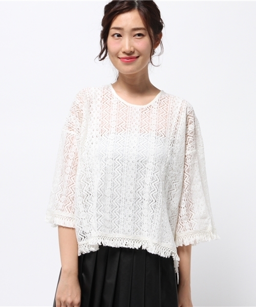 titivate（ティティベイト）の「ﾗｯｾﾙﾚｰｽﾌﾘﾝｼﾞ付きﾌﾞﾗｳｽ（シャツ/ブラウス・レディース・ブラック/アイボリー/キャメル・M）」の12枚目の写真