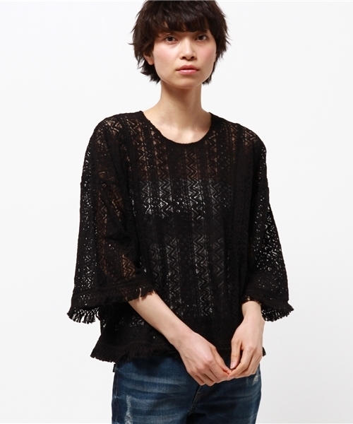 titivate（ティティベイト）の「ﾗｯｾﾙﾚｰｽﾌﾘﾝｼﾞ付きﾌﾞﾗｳｽ（シャツ/ブラウス・レディース・ブラック/アイボリー/キャメル・M）」の9枚目の写真