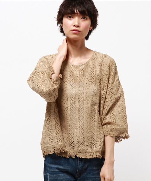 titivate（ティティベイト）の「ﾗｯｾﾙﾚｰｽﾌﾘﾝｼﾞ付きﾌﾞﾗｳｽ（シャツ/ブラウス・レディース・ブラック/アイボリー/キャメル・M）」の11枚目の写真