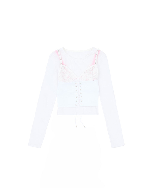 NO EXTRA TOUCH(ノー・エクストラ・タッチ)の「Bustier Layered Long Sleeve Tee (White) / 26FWTS003WH(Tシャツ/カットソー・レディース・その他・SMALL/MEDIUM)」の3枚目の写真