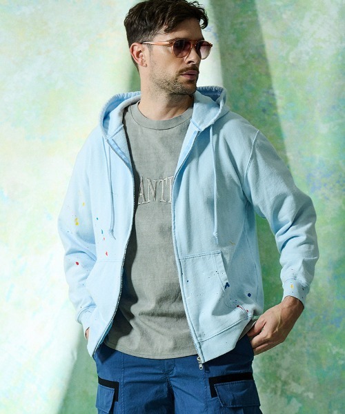 ACANTHUS(アカンサス)の「mpa4241- Vintage Wash Splash Zip-up Hooded Sweatshirt フルジップパーカー(HJ2701)(パーカー・メンズ・サックスブルー/ホワイト/ブラック・XL/L/M/S)」の4枚目の写真