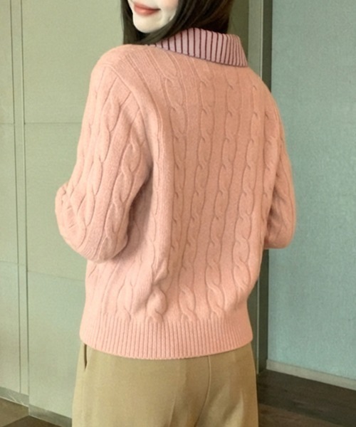center i（センターアイ）の「柄襟付き ケーブルニットカーディガン（カーディガン/ボレロ・レディース・カーキ/ネイビー/ピンク・FREE）」の13枚目の写真