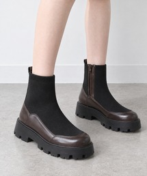 撥水加工 トラックソールストレッチニットブーツ