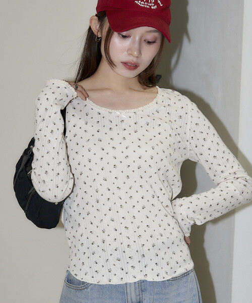JEMORGAN(ジェーイーモーガン)の「JEMORGAN/ジェーイーモーガン 針抜き フライス 花柄 レース ロンT 限定展開(Tシャツ/カットソー・レディース・ネイビー/ブラック/サックスブルー・フリ-)」の15枚目の写真