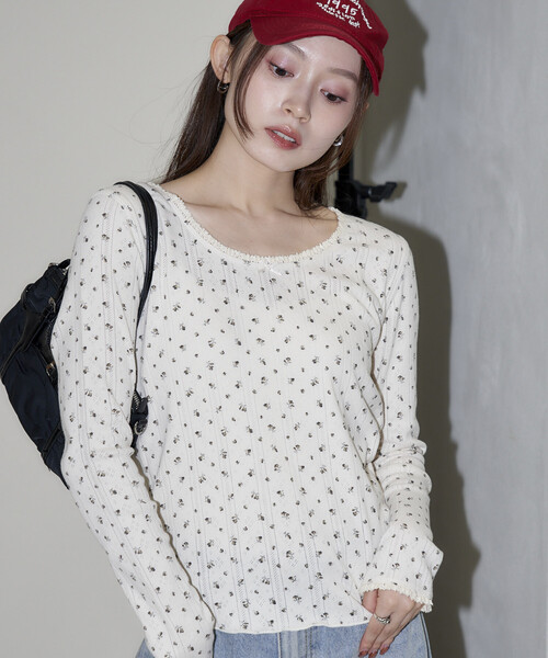 JEMORGAN(ジェーイーモーガン)の「JEMORGAN/ジェーイーモーガン 針抜き フライス 花柄 レース ロンT 限定展開(Tシャツ/カットソー・レディース・ネイビー/ブラック/サックスブルー・フリ-)」の19枚目の写真