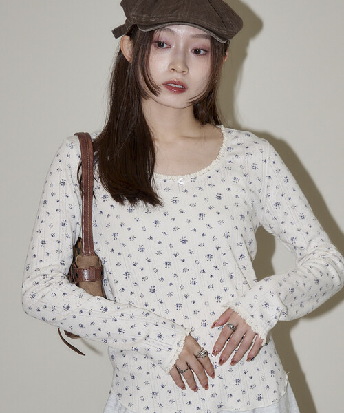 JEMORGAN(ジェーイーモーガン)の「JEMORGAN/ジェーイーモーガン 針抜き フライス 花柄 レース ロンT 限定展開(Tシャツ/カットソー・レディース・ネイビー/ブラック/サックスブルー・フリ-)」の21枚目の写真