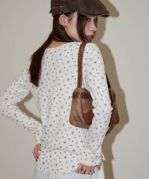 JEMORGAN(ジェーイーモーガン)の「JEMORGAN/ジェーイーモーガン 針抜き フライス 花柄 レース ロンT 限定展開(Tシャツ/カットソー・レディース・ネイビー/ブラック/サックスブルー・フリ-)」の22枚目の写真