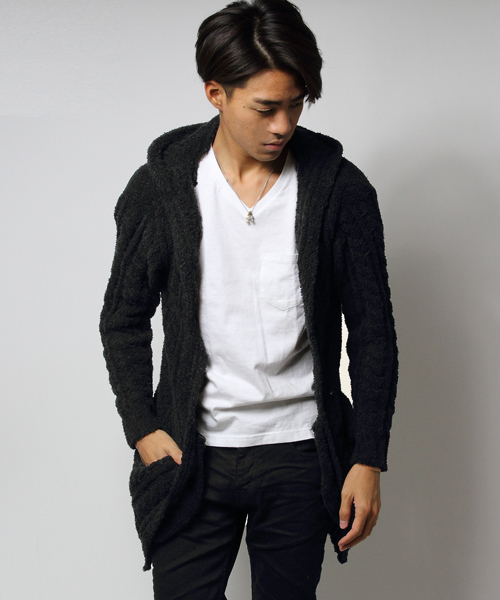 JACKROSE（ジャックローズ）の「マイクロファイバー・フードコーディガン（カーディガン/ボレロ・メンズ・ブラック/ベージュ/グレー・M/L）」の2枚目の写真