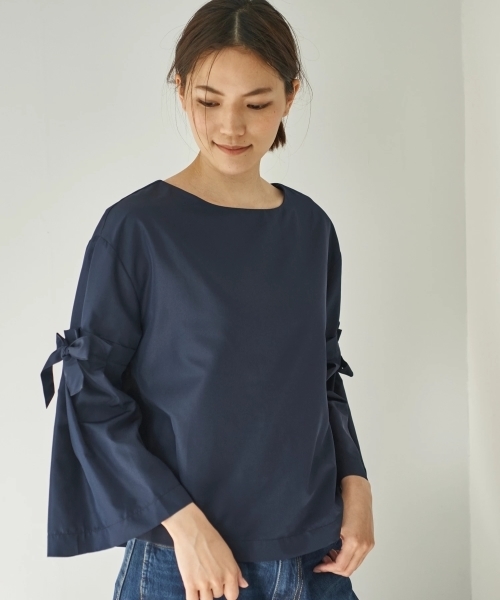 AMERICAN HOLIC（アメリカンホリック）の「・フレアリボン袖ブラウス（シャツ/ブラウス・レディース・チャコールグレー/ネイビー/オフホワイト/ライトベージュ・FREE）」の4枚目の写真