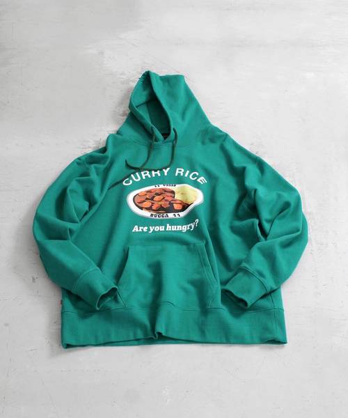 BUCCA 44（ブッカフォーティーフォー）の「【BUCCA 44】カレーライスプリントパーカー（パーカー・メンズ・ホワイト/ブラック/グリーン・MEDIUM/LARGE/X-LARGE/XX-LARGE/XXX-LARGE）」の3枚目の写真