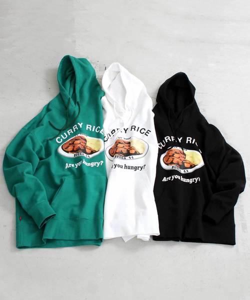 BUCCA 44（ブッカフォーティーフォー）の「【BUCCA 44】カレーライスプリントパーカー（パーカー・メンズ・ホワイト/ブラック/グリーン・MEDIUM/LARGE/X-LARGE/XX-LARGE/XXX-LARGE）」の6枚目の写真