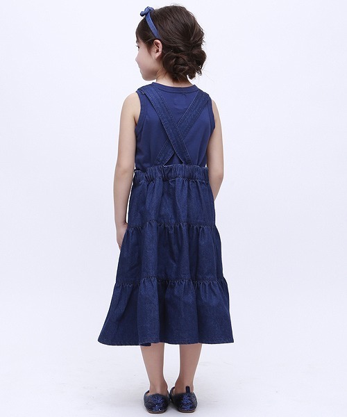 RUGGEDWORKS（ラゲッドワークス）の「キッズ 無地 七分丈ワンピース ジャンスカ（サロペット/オーバーオール・キッズ・インディゴブルー・100cm/110cm/120cm/130cm/140cm/90cm）」の3枚目の写真