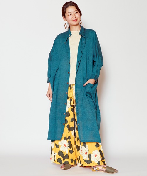 チャイハネ（チャイハネ）の「【チャイハネ】yul バンドカラーシャツワンピース（シャツワンピース・レディース・ブラック/オフホワイト/カーキ/グリーン/キャメル/ターコイズブルー/ブルー・FREE）」の5枚目の写真