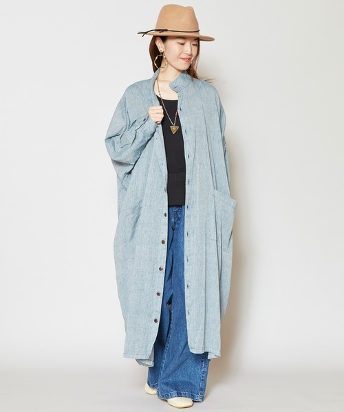 チャイハネ（チャイハネ）の「【チャイハネ】yul バンドカラーシャツワンピース（シャツワンピース・レディース・ブラック/オフホワイト/カーキ/グリーン/キャメル/ターコイズブルー/ブルー・FREE）」の4枚目の写真