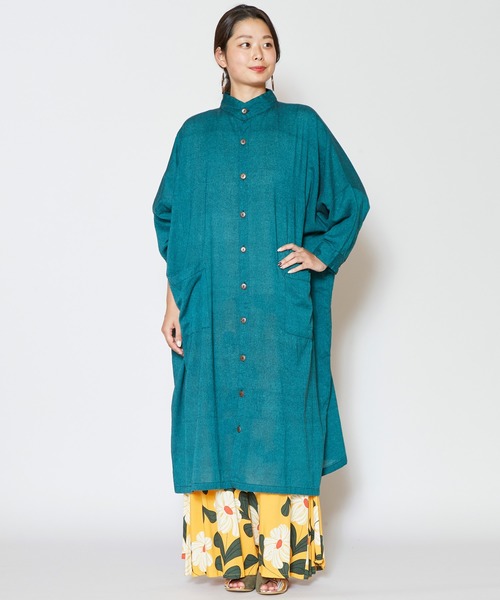 チャイハネ（チャイハネ）の「【チャイハネ】yul バンドカラーシャツワンピース（シャツワンピース・レディース・ブラック/オフホワイト/カーキ/グリーン/キャメル/ターコイズブルー/ブルー・FREE）」の12枚目の写真