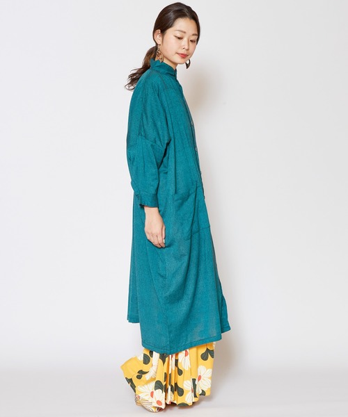 チャイハネ（チャイハネ）の「【チャイハネ】yul バンドカラーシャツワンピース（シャツワンピース・レディース・ブラック/オフホワイト/カーキ/グリーン/キャメル/ターコイズブルー/ブルー・FREE）」の11枚目の写真