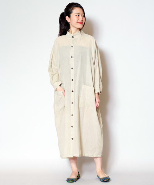 チャイハネ（チャイハネ）の「【チャイハネ】yul バンドカラーシャツワンピース（シャツワンピース・レディース・ブラック/オフホワイト/カーキ/グリーン/キャメル/ターコイズブルー/ブルー・FREE）」の22枚目の写真