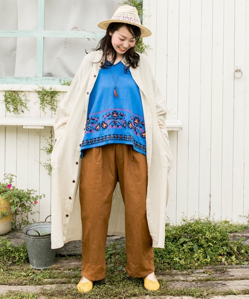 チャイハネ（チャイハネ）の「【チャイハネ】yul バンドカラーシャツワンピース（シャツワンピース・レディース・ブラック/オフホワイト/カーキ/グリーン/キャメル/ターコイズブルー/ブルー・FREE）」の20枚目の写真