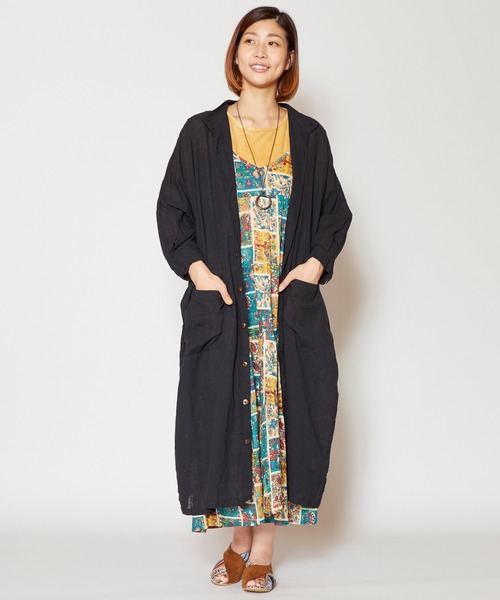 チャイハネ（チャイハネ）の「【チャイハネ】yul バンドカラーシャツワンピース（シャツワンピース・レディース・ブラック/オフホワイト/カーキ/グリーン/キャメル/ターコイズブルー/ブルー・FREE）」の16枚目の写真