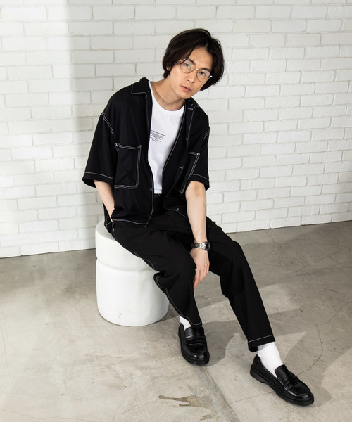 WEGO(ウィゴー)の「WEGO/カラーステッチビッグシルエット5分袖ポプリンシャツ(シャツ/ブラウス・メンズ・ホワイト/ブラック/ベージュ/パープル/ライトピンク/ダークオレンジ・MEDIUM/LARGE)」の12枚目の写真