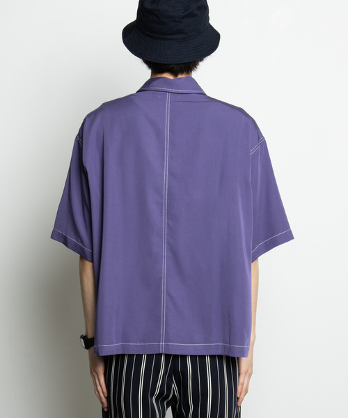 WEGO(ウィゴー)の「WEGO/カラーステッチビッグシルエット5分袖ポプリンシャツ(シャツ/ブラウス・メンズ・ホワイト/ブラック/ベージュ/パープル/ライトピンク/ダークオレンジ・MEDIUM/LARGE)」の15枚目の写真