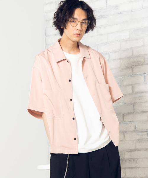 WEGO(ウィゴー)の「WEGO/カラーステッチビッグシルエット5分袖ポプリンシャツ(シャツ/ブラウス・メンズ・ホワイト/ブラック/ベージュ/パープル/ライトピンク/ダークオレンジ・MEDIUM/LARGE)」の22枚目の写真