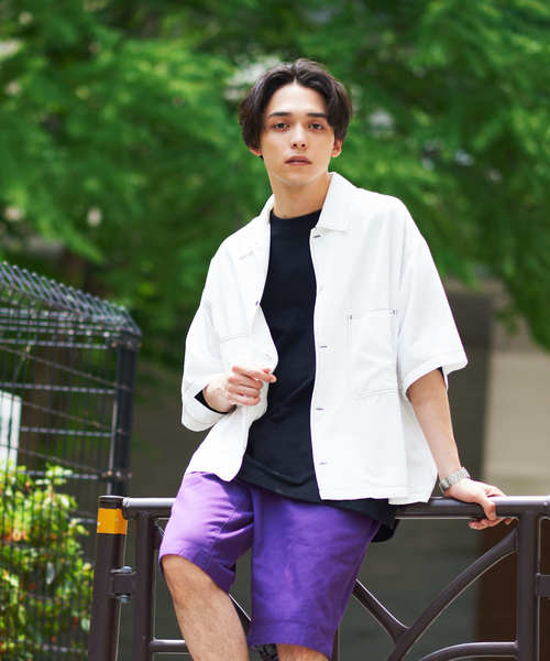 WEGO(ウィゴー)の「WEGO/カラーステッチビッグシルエット5分袖ポプリンシャツ(シャツ/ブラウス・メンズ・ホワイト/ブラック/ベージュ/パープル/ライトピンク/ダークオレンジ・MEDIUM/LARGE)」の17枚目の写真