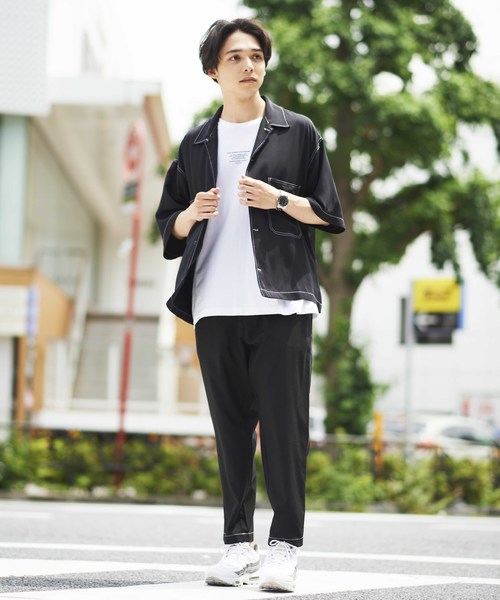 WEGO(ウィゴー)の「WEGO/カラーステッチビッグシルエット5分袖ポプリンシャツ(シャツ/ブラウス・メンズ・ホワイト/ブラック/ベージュ/パープル/ライトピンク/ダークオレンジ・MEDIUM/LARGE)」の9枚目の写真