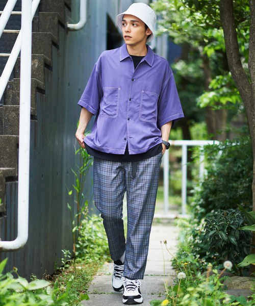 WEGO(ウィゴー)の「WEGO/カラーステッチビッグシルエット5分袖ポプリンシャツ(シャツ/ブラウス・メンズ・ホワイト/ブラック/ベージュ/パープル/ライトピンク/ダークオレンジ・MEDIUM/LARGE)」の10枚目の写真