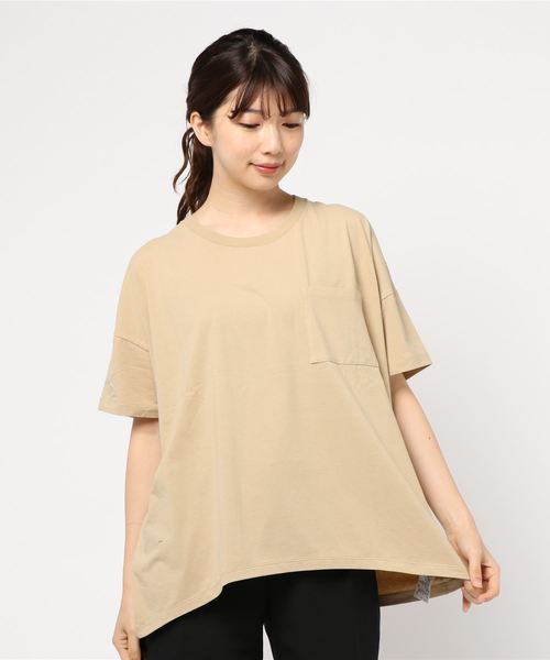AMERICAN HOLIC(アメリカンホリック)の「ポケット付ドロップショルダーカットプルオーバー*(Tシャツ/カットソー・レディース・ブラック/チャコールグレー/ベージュ/カーキ/オフホワイト・M/L)」の1枚目の写真