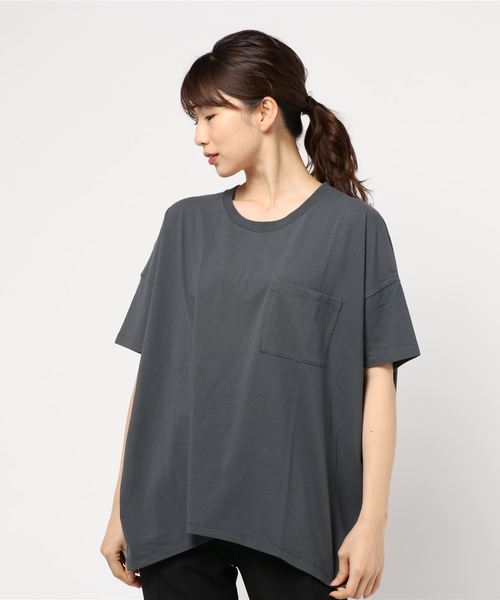 AMERICAN HOLIC(アメリカンホリック)の「ポケット付ドロップショルダーカットプルオーバー*(Tシャツ/カットソー・レディース・ブラック/チャコールグレー/ベージュ/カーキ/オフホワイト・M/L)」の4枚目の写真