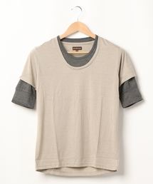 /Bl/5分袖フェイクレイヤードTシャツ Uネック