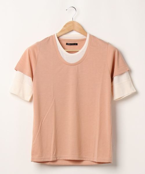 NO WAY（ノーウェイ）の「/Bl/5分袖フェイクレイヤードTシャツ Uネック（Tシャツ/カットソー・レディース・ネイビー/ミント/ピンク/ブラック/マルチ/グレー・MEDIUM/LARGE）」の5枚目の写真