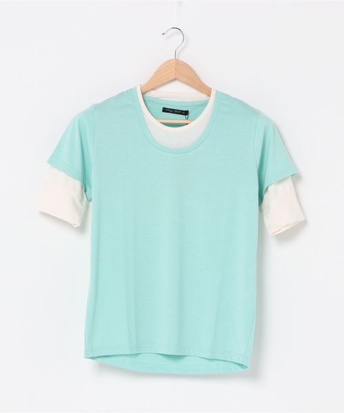 NO WAY（ノーウェイ）の「/Bl/5分袖フェイクレイヤードTシャツ Uネック（Tシャツ/カットソー・レディース・ネイビー/ミント/ピンク/ブラック/マルチ/グレー・MEDIUM/LARGE）」の4枚目の写真